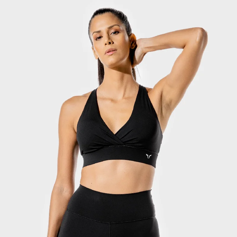 sleep bras with adjustable strapsWomen's Fitness - Wrap Sports Bra - Black