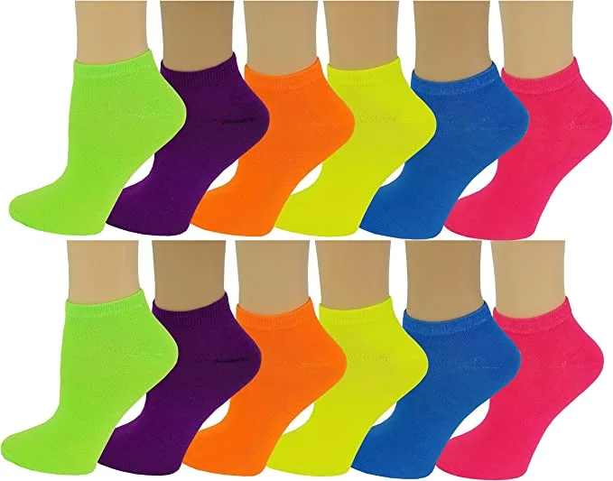Anti - static stockings to prevent static clingLow Cut Ankle Socks | Neon Color Design | Women's (12 Pairs) Anti - static stockings to prevent static clingLow Cut Ankle Socks | Neon Color Design | Women's (12 Pairs)