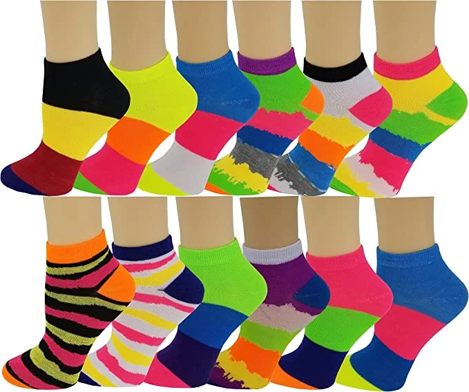 Stretchable stockings for a customizable fitLow Cut Ankle Socks | Neon Stirpes Colorful Design | Women's (12 Pairs) Stretchable stockings for a customizable fitLow Cut Ankle Socks | Neon Stirpes Colorful Design | Women's (12 Pairs)