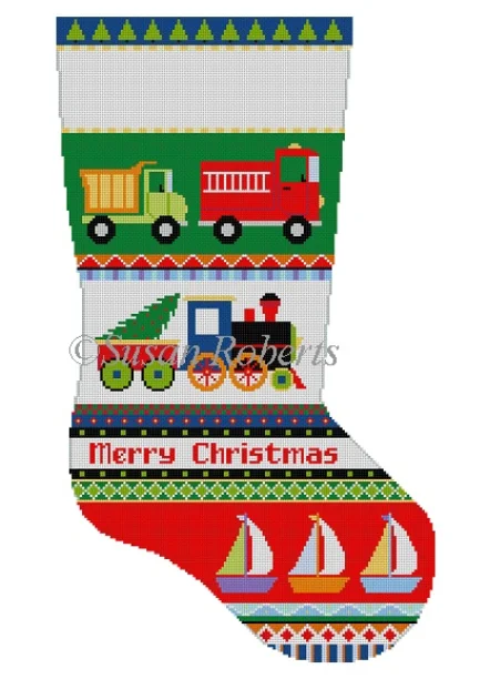 3234 Bold Stripe - Trucks, Train and Boats Stocking