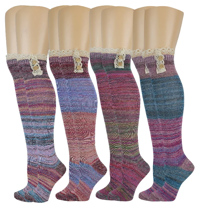 Purple stockings for a regal and mysterious lookOver the Knee Socks | Assorted Color with Buttons and Lace (4 Pairs)