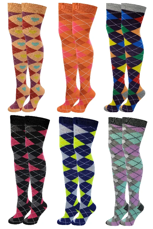 Bamboo - fiber stockings for eco - friendlinessThigh High Over the Knee Socks | Multi Argyle Design | Women (6 Pairs) Bamboo - fiber stockings for eco - friendlinessThigh High Over the Knee Socks | Multi Argyle Design | Women (6 Pairs)