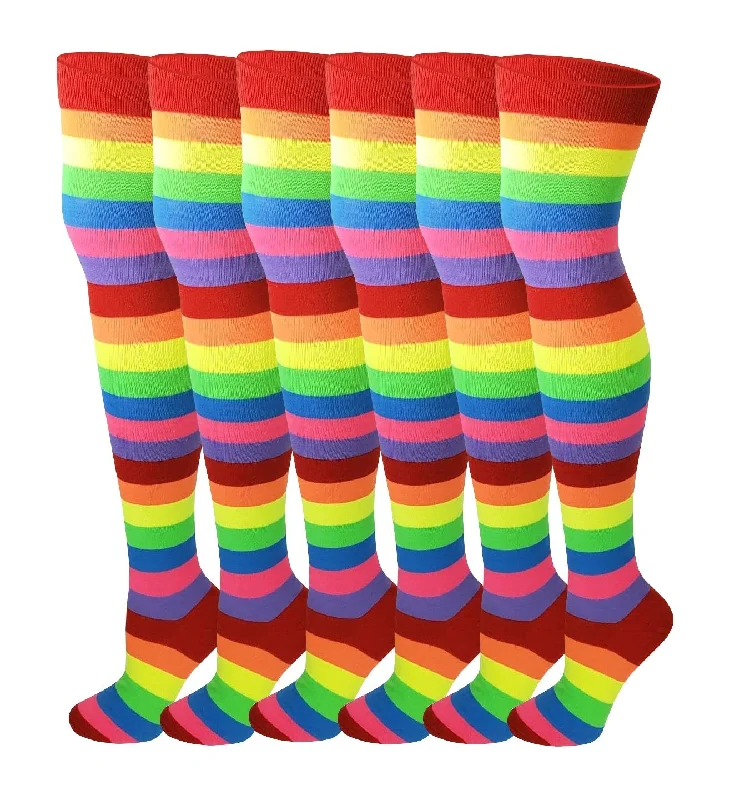 Pink stockings for a sweet and feminine appealThigh High Over the Knee Socks | Neon Rainbow Wide Stripes | Women (6 Pairs) Pink stockings for a sweet and feminine appealThigh High Over the Knee Socks | Neon Rainbow Wide Stripes | Women (6 Pairs)