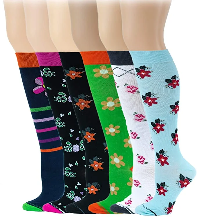 Compression Knee High Socks | Spring Floral Design | Women (6 Pairs)