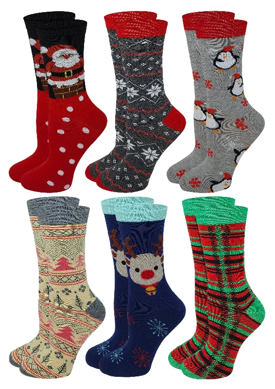 Winter - wear stockings for cold weatherCrew Socks | Christmas Novelty Fancy Design | Women (6 Pairs)