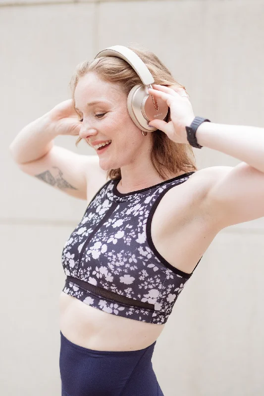 Spandex - infused stockings for stretchAirRise high neck longline sports bra - Floral Spandex - infused stockings for stretchAirRise high neck longline sports bra - Floral