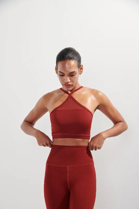 Over - the - knee stockings with a thigh - high designAirRise Mesh Convertible neck sports bra - Wine Red