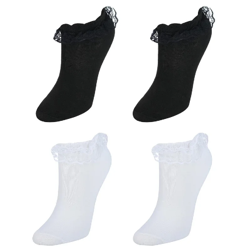 Anti - odor stockings for long - day freshnessCTM® Women's Solid Color Frilly Low-Cut Socks (4 Pack) Anti - odor stockings for long - day freshnessCTM® Women's Solid Color Frilly Low-Cut Socks (4 Pack)