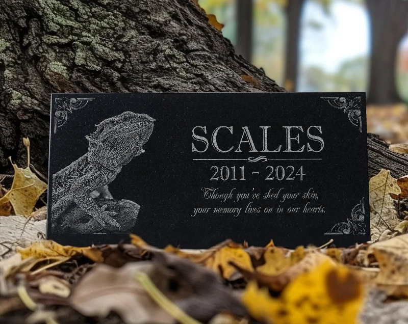 Custom Reptile Memorial Stone | Personalized Photo Engraving for Lizards, Snakes, Turtles | Outdoor Garden or Indoor Display Tribute