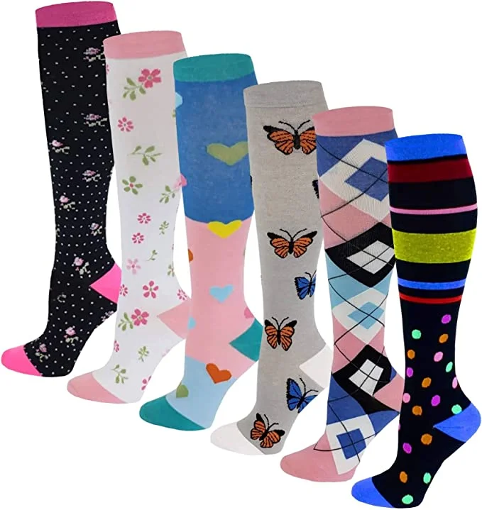 Navy blue stockings for a sophisticated styleCompression Knee High Socks | Cotton Graduated Colorful | Women (6 Pairs)