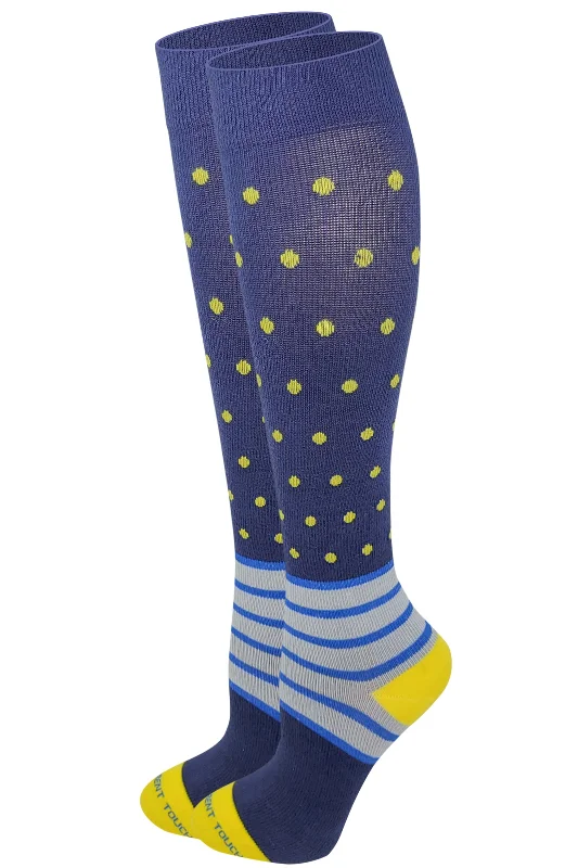 Knee High Compression Socks for Women | Black and Yellow Polka Dot Design