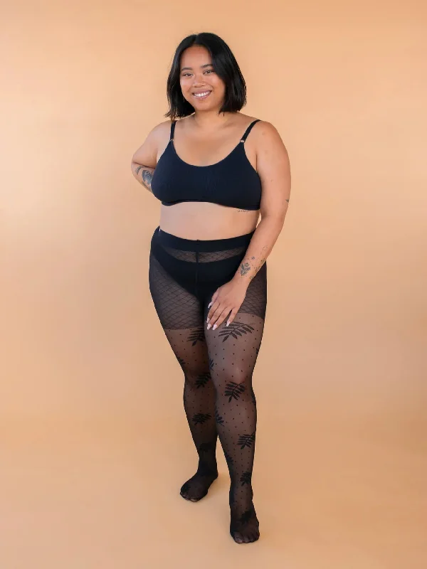 women tights with a blend of spandex for stretchFoliage & Dot Pattern Tights