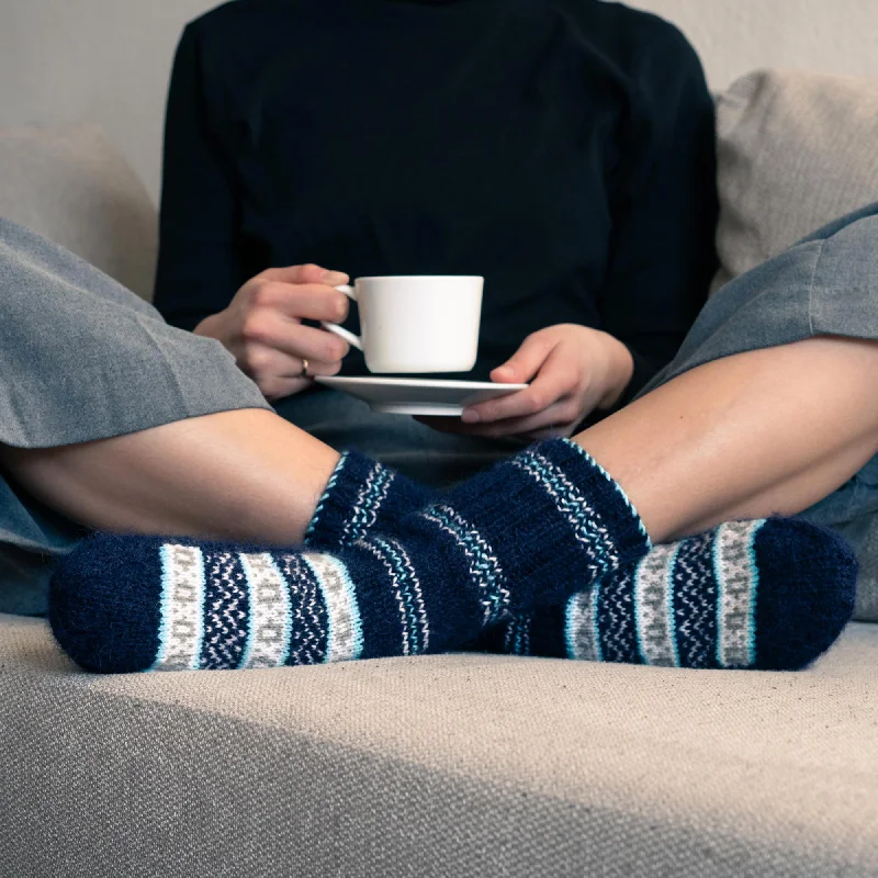 Moisture - wicking stockings for keeping feet dryMidnight Frost Hand-Knit Midnight Blue Thick Slipper Style Socks from India Moisture - wicking stockings for keeping feet dryMidnight Frost Hand-Knit Midnight Blue Thick Slipper Style Socks from India