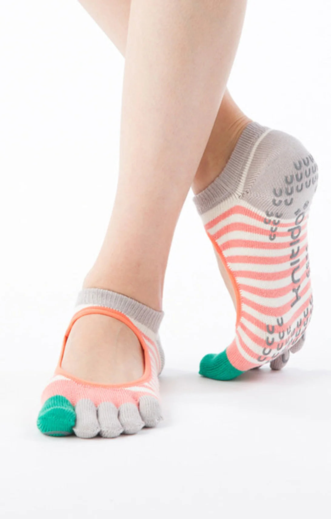 Organic Cotton Stripes Toe Liner Grip Socks