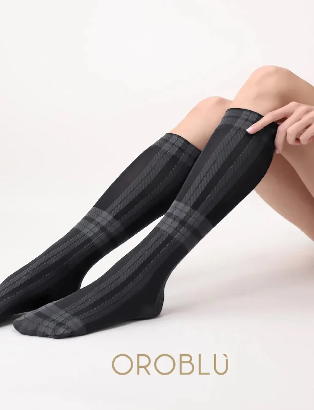 Oroblu All Colour Scottish Knee High Socks Black/Grey