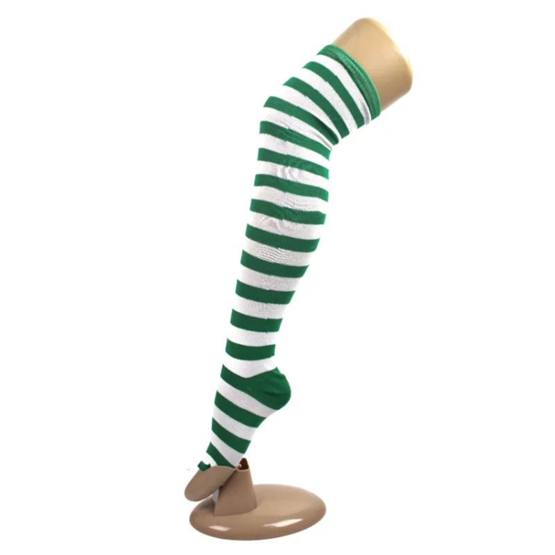 Over The Knee Socks - Green White Stripes