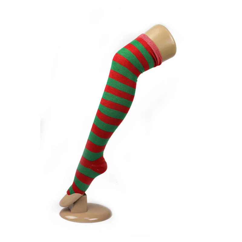 Over The Knee Socks - Red & Green Stripe