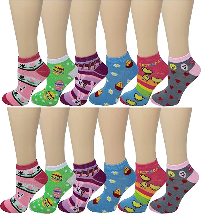 Satin - lined stockings for extra comfortLow Cut Anklet Socks | Colorful Fancy Design | Womens (12 Pairs)
