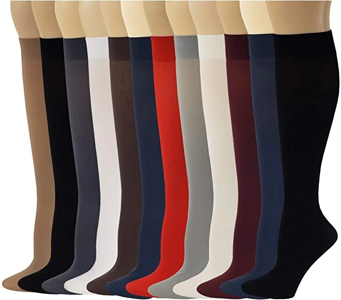 Beach - style stockings for a coastal lookKnee-High Trouser Socks | Opaque Assorted | Sumona Womens (12 Pairs)