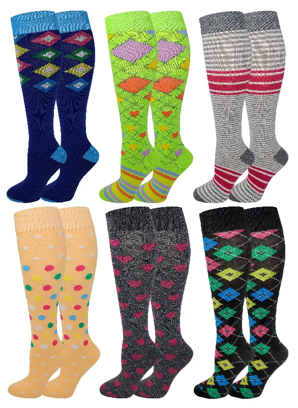 Knee High Socks | Assorted Classic Design | Womens (6 Pairs)