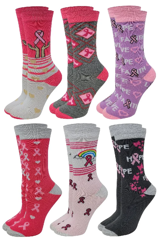 Nude - colored stockings for a natural lookWomen Crew Socks | Breast Cancer Awareness Design (6 Pairs)