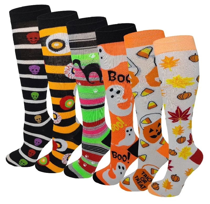 Knee High Socks | Halloween Fancy Design | Womens (6 Pairs)