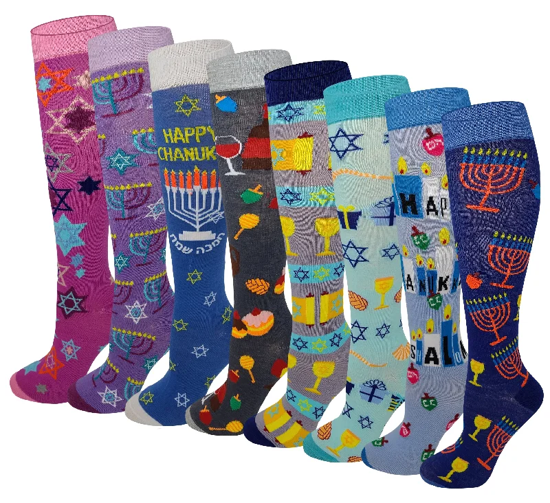 Knee High Socks | Jewish Hanukkah Design | Womens (8 Pairs)