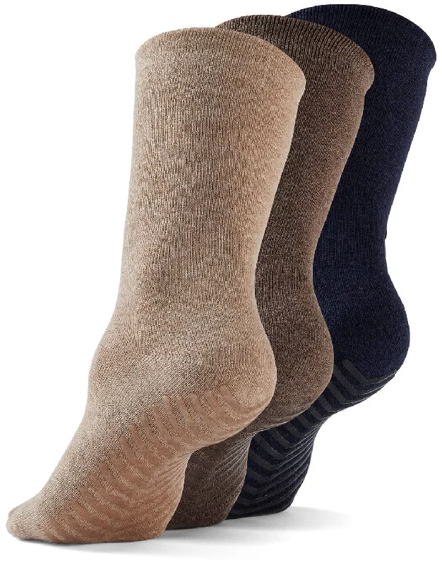 Lace - top stockings for a feminine touchGripjoy Socks Women's Original Crew Non-Slip Socks Navy/Brown/Tan (3 Pair Pack) Lace - top stockings for a feminine touchGripjoy Socks Women's Original Crew Non-Slip Socks Navy/Brown/Tan (3 Pair Pack)
