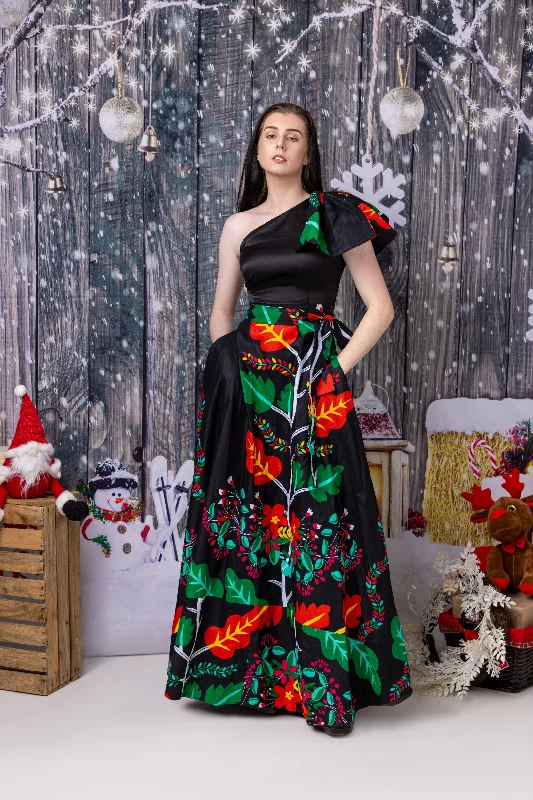 Allison Ankara Maxi Dress | Black Multicolored Floral African Print