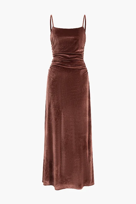 Velvet Ruched Slip Maxi Dress