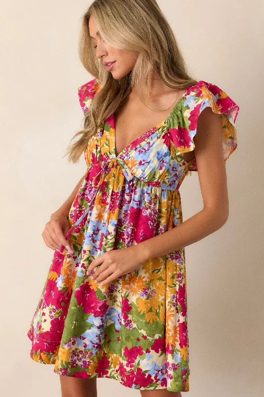 Be Alright Pink Floral Flutter Sleeve Mini Dress