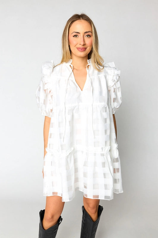 Mini dresses with geometric prints for a modern aestheticEnsley Short Dress - White Mini dresses with geometric prints for a modern aestheticEnsley Short Dress - White