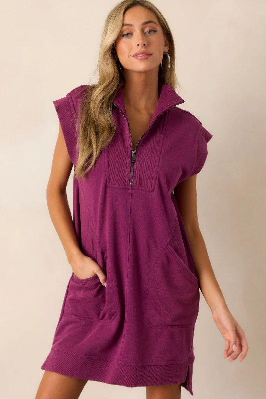 Mini dresses with cold - shoulder designsShadowed Splendor 100% Cotton Pink Magenta Zip Front Mini Dress Mini dresses with cold - shoulder designsShadowed Splendor 100% Cotton Pink Magenta Zip Front Mini Dress