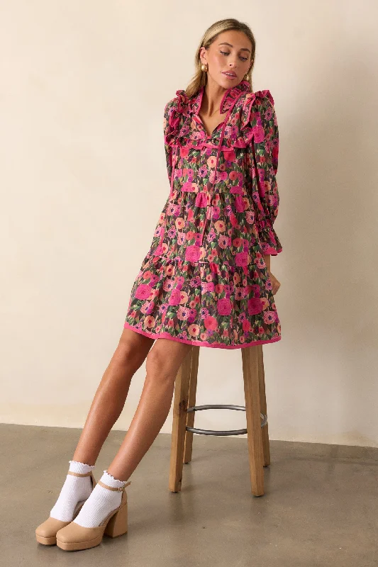 Silken Breeze 100% Cotton Pink Floral Mini Dress