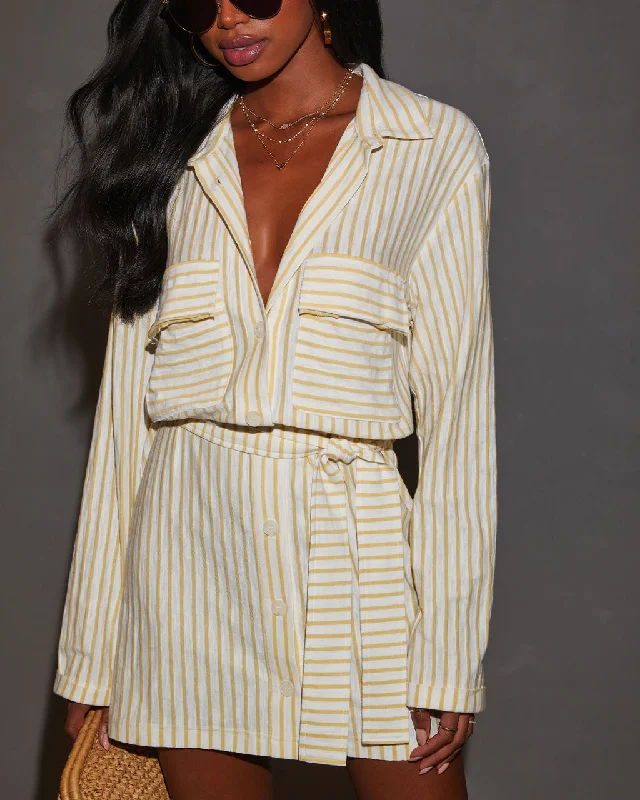 Metallic mini dresses for a glamorous eventShelbie Striped Tie Front Mini Dress