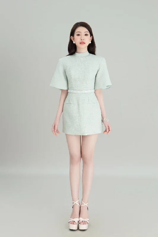 Mini dresses with halter necks for a stylish choiceUtreat Straight High Neck Tweed Mini Dress