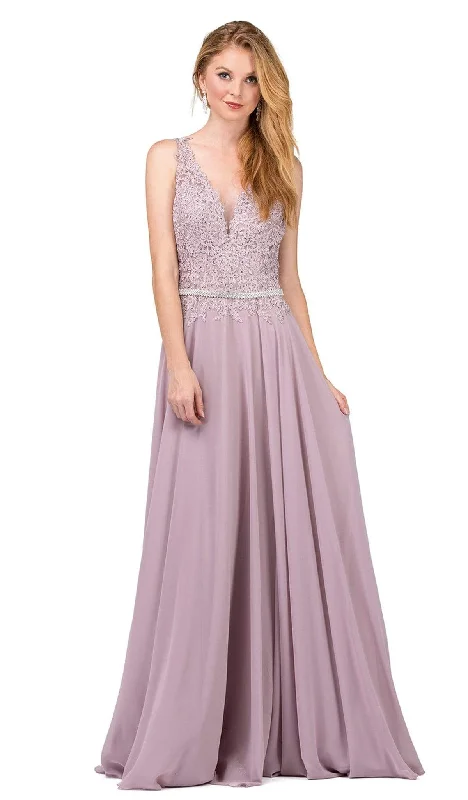 Dancing Queen - 2161 Beaded Lace V-neck A-line Prom Dress