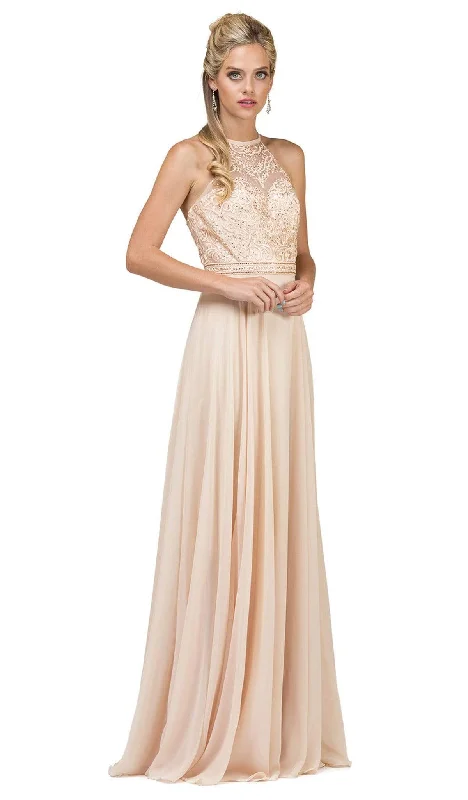 Dancing Queen - 2092 Embroidered Halter A-Line Evening Gown