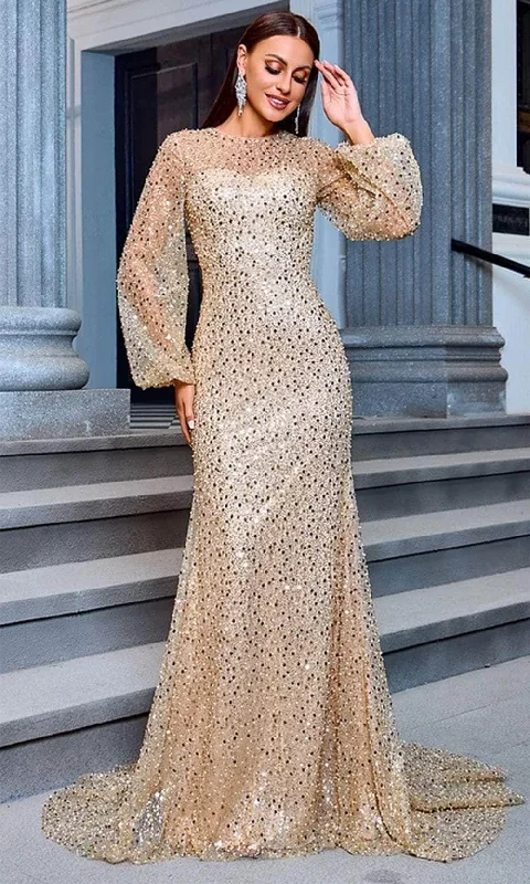 J'Adore Dresses JM201 - Sequin Long Sleeve Evening Gown