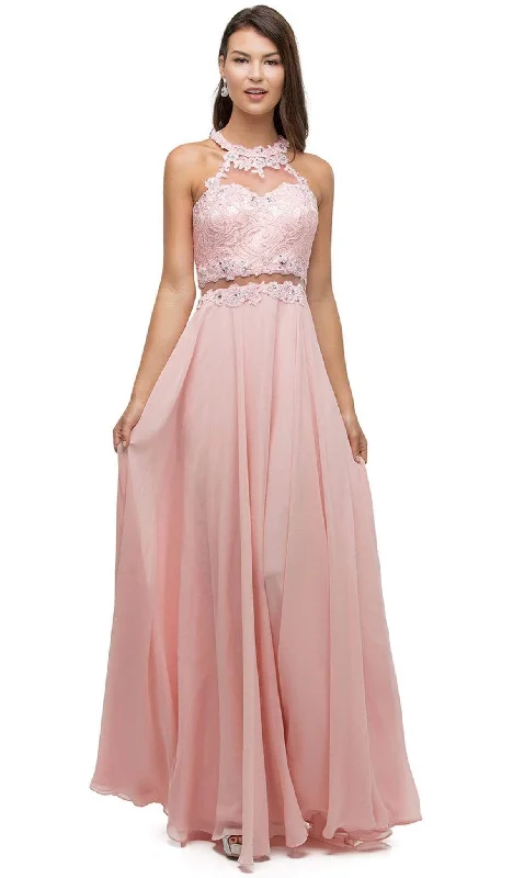 Dancing Queen - 9548 Jeweled Illusion Halter Chiffon Prom Dress