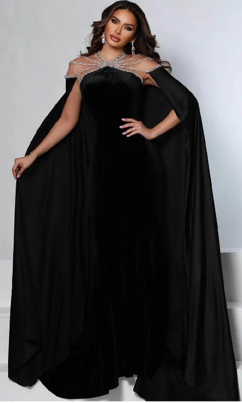 Johnathan Kayne 2535 - Long Cape Jewel Neck Evening Gown