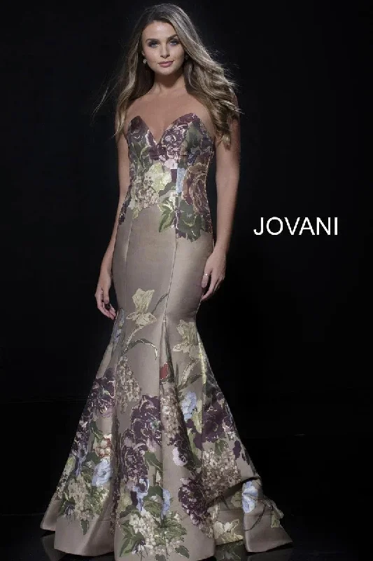 Jovani 54687 Strapless Floral Mermaid Long Prom Dress