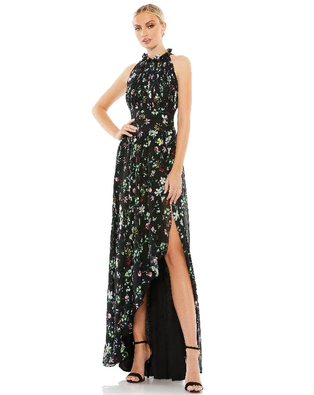 Mac Duggal 55648 High Low Floral Print Halter Dress