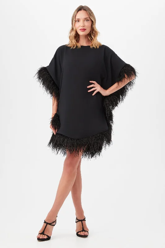 Mini Neena Boatneck Caftan Dress With Feather Trim