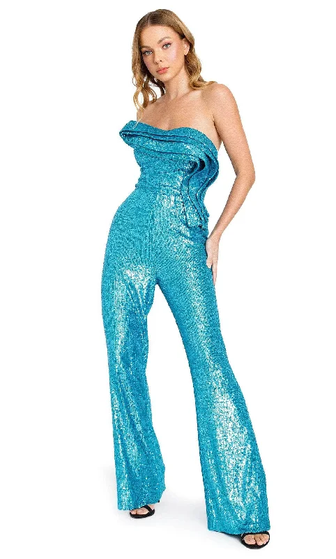 Nicole Bakti 7215 - Sequin Fold Draped Jumpsuit