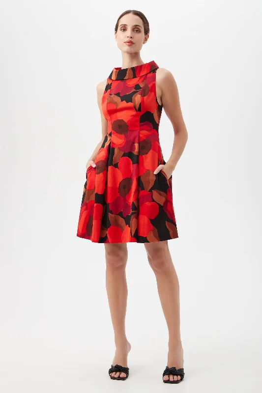 Sabar Red Floral Sleeveless Cocktail Dress