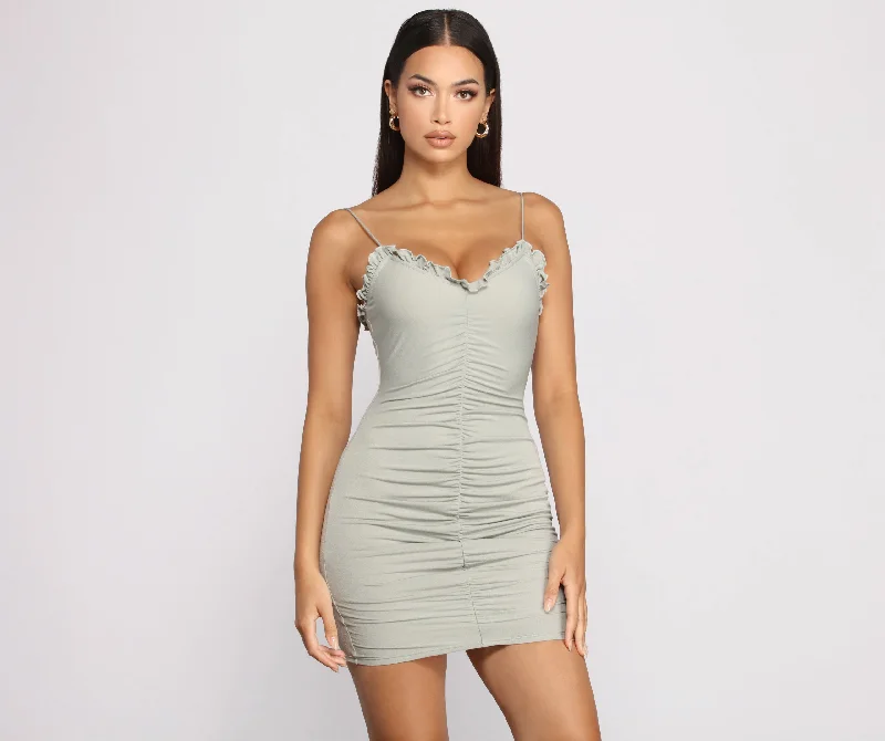 Start Fresh Ruffle And Ruched Mini Dress