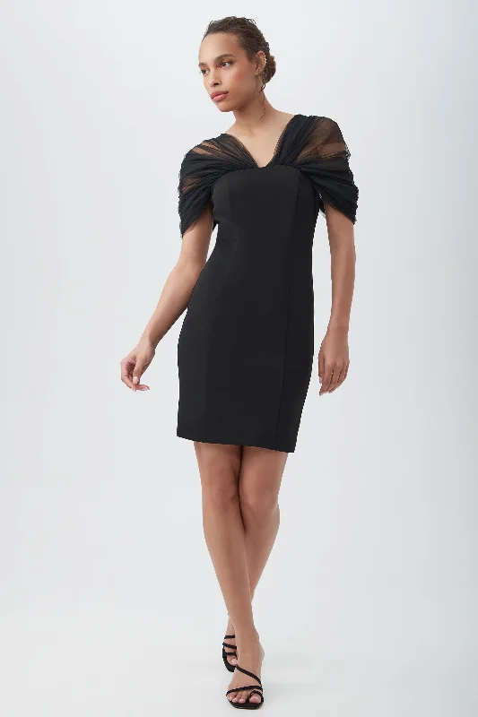 Yuma V-Neck Sheath Dress With Tulle Sleeves