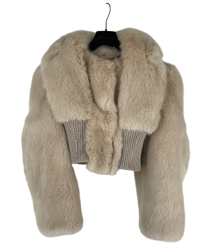 Women's cropped leather coats with silver studs for an edgy lookGIVENCHY/Coat/36/Wool/CRM/BW00DQ13DY SINTCHED IN WAIST