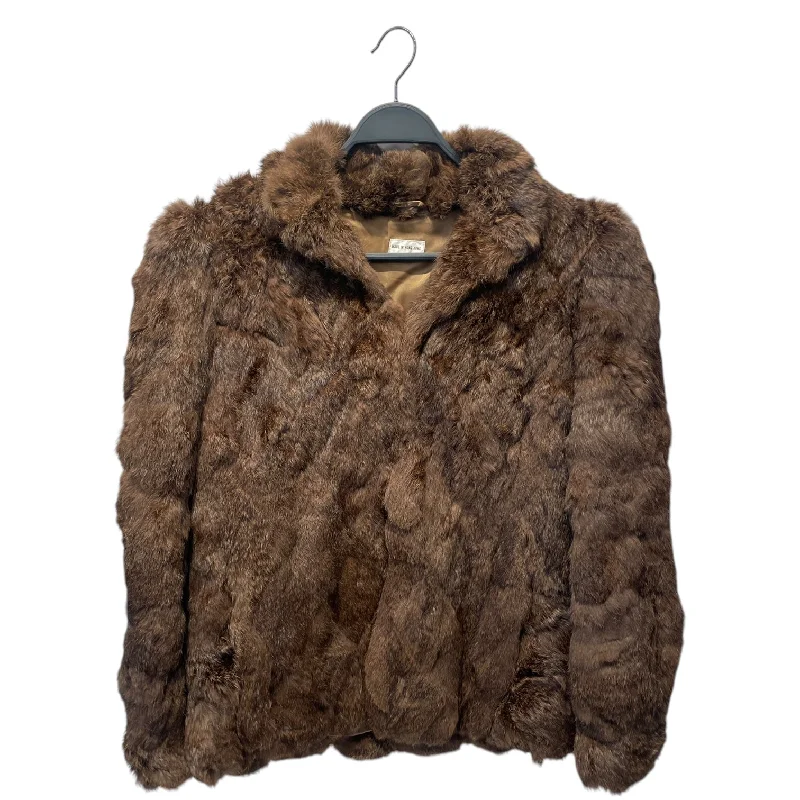 Women's long - sleeve wool coats in a houndstooth pattern for a classic charmVintage/Tailored Jkt/M/Fur/BRW/RABBIT FUR